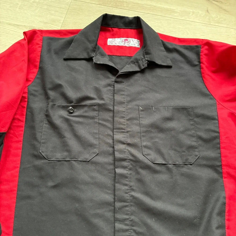 Red Kap Mens Mechanic Work Shirt Long Sleeve Colorblock Red Black SY10BR2 Medium